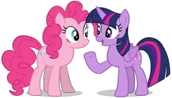 Size: 3789x2160 | Tagged: safe, artist:zslnews, derpibooru import, pinkie pie, twilight sparkle, twilight sparkle (alicorn), alicorn, earth pony, pony, chatting, folded wings, g4, image, png, simple background, transparent background, vector, wings