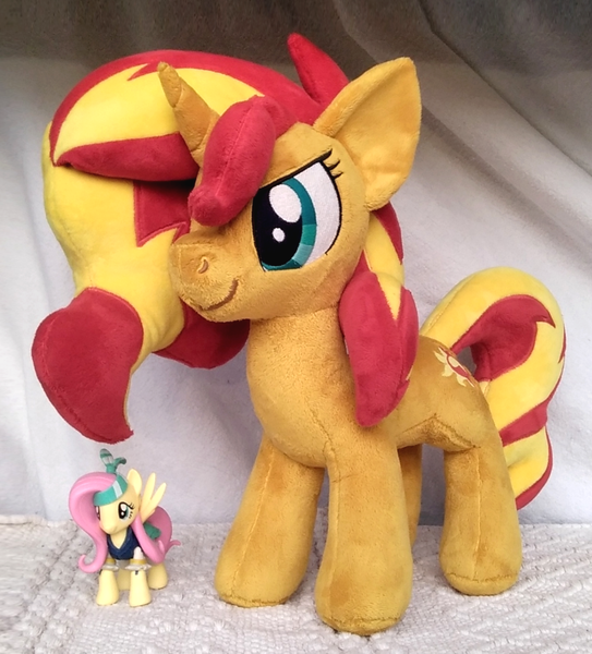 Size: 3774x4169 | Tagged: safe, artist:azdaracylius, derpibooru import, fluttershy, sunset shimmer, pegasus, pony, unicorn, horn, image, irl, photo, plushie, png, toy