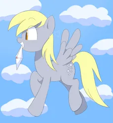 Size: 2069x2263 | Tagged: safe, derpibooru import, derpy hooves, pegasus, pony, female, image, letter, mare, mouth hold, png, simple background, solo, solo female