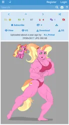 Size: 720x1309 | Tagged: safe, artist:matchstickman, derpibooru import, luster dawn, anthro, plantigrade anthro, pony, unicorn, abs, april fools 2024, bicep flex, biceps, bikini, bodybuilder, breasts, busty luster dawn, calves, clothes, deltoids, desktop ponies, female, flexing, g4, gray background, horn, image, looking at you, luster brawn, mare, muscles, muscular female, pecs, pixel art, png, red bikini, red swimsuit, screenshots, simple background, solo, sprite, swimsuit, thighs, thunder thighs, triceps
