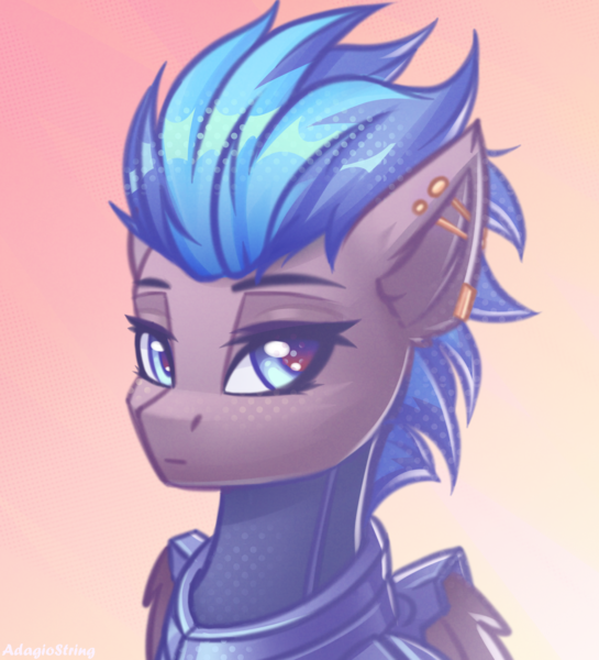 Size: 2000x2200 | Tagged: safe, artist:adagiostring, derpibooru import, oc, unofficial characters only, pegasus, fallout equestria, abstract background, armor, bust, commission, enclave, enclave armor, fanfic art, female, female oc, headshot commission, image, looking at you, pegasus oc, png, portrait, simple background, solo, wings