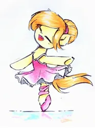 Size: 1643x2211 | Tagged: safe, artist:liaaqila, derpibooru import, oc, oc:copper moon, unofficial characters only, earth pony, pony, ballerina, dancing, image, jpeg, simple background, smiling, solo