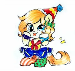 Size: 1576x1483 | Tagged: safe, artist:liaaqila, derpibooru import, oc, oc:copper moon, unofficial characters only, earth pony, pony, clown, derp, hat, image, jpeg, party hat, simple background, solo, tongue out