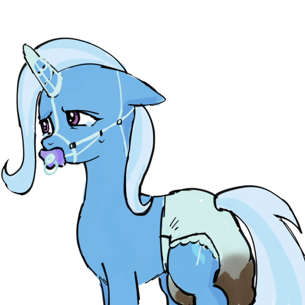 Size: 1486x1486 | Tagged: grotesque, questionable, artist:luludoll33, trixie, pony, unicorn, crying, diaper, diaper fetish, fetish, image, messy diaper, png, poop, poopy diaper