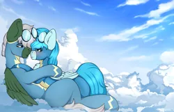 Size: 3100x2000 | Tagged: safe, artist:zarioly, derpibooru import, oc, oc:omega, oc:wind racer, unofficial characters only, pegasus, pony, blushing, cloud, duo, duo male and female, female, hug, image, male, mare, pegasus oc, png, wings