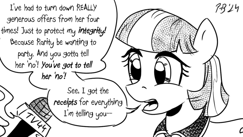 Size: 1200x675 | Tagged: safe, artist:pony-berserker, derpibooru import, coco pommel, image, interview, katt williams, microphone, p diddy, png, pony-berserker's twitter sketches, pony-berserker's twitter sketches (2024), reference