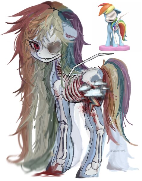 Size: 1607x2048 | Tagged: grimdark, artist:yashinoki____, derpibooru import, pegasus, pony, blood, bone, exposed bone, female, freeny's hidden dissectibles, image, jpeg, mare, simple background, solo, white background