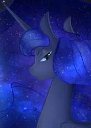 Size: 1200x1689 | Tagged: safe, artist:heavenless, artist:s.l.guinefort, derpibooru import, edit, princess luna, alicorn, bust, image, looking at you, png, portrait, solo