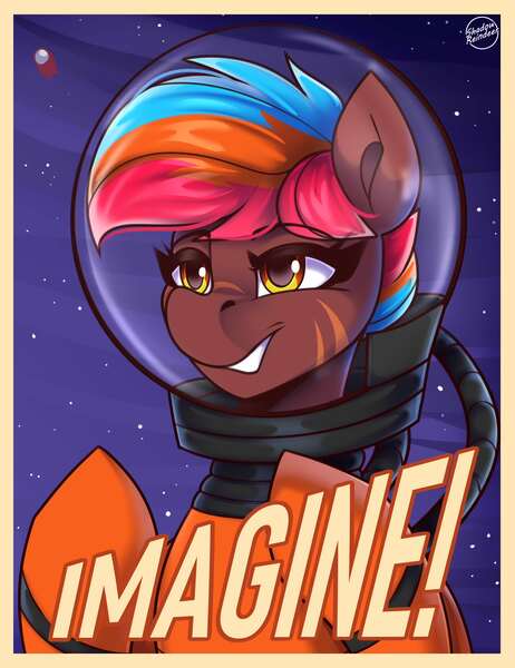 Size: 2000x2600 | Tagged: safe, artist:shadowreindeer, derpibooru import, oc, unofficial characters only, zebra, ancient aliens, astronaut, giorgio a. tsoukalos, image, imagine, jpeg, passepartout, poster, quadrupedal, solo, spacesuit