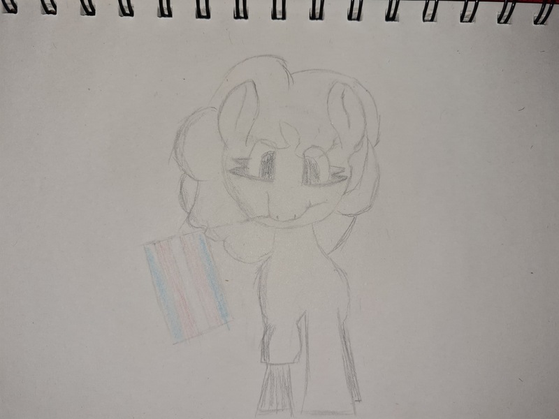 Size: 4032x3024 | Tagged: safe, artist:crystaline, derpibooru import, oc, oc:kristal (crystaline), earth pony, pony, derpibooru exclusive, image, jpeg, photo, pride, pride flag, simple background, sketch, solo, transgender pride flag, white background