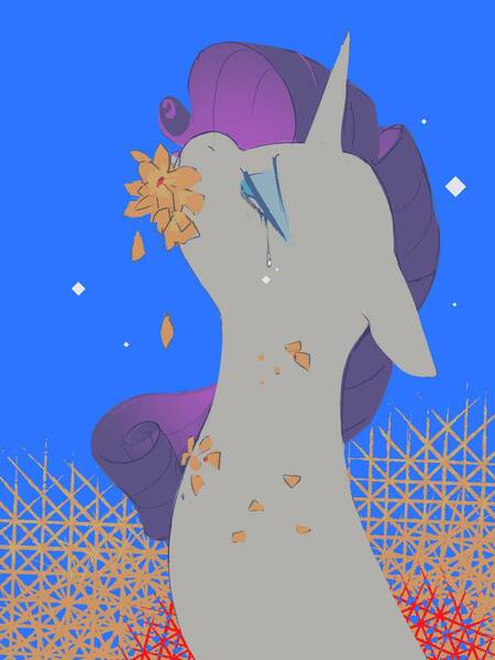 Size: 1250x1667 | Tagged: semi-grimdark, artist:piesinful, derpibooru import, rarity, pony, unicorn, bust, crying, female, floppy ears, flower, hanahaki disease, horn, image, jpeg, mare, profile, solo