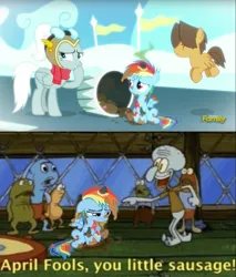 Size: 1500x1763 | Tagged: safe, ponerpics import, ponybooru import, rainbow dash, abuse, dashabuse, image, jpeg, spongebob reference, squidward tentacles