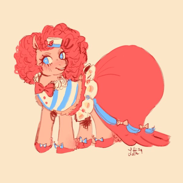 Size: 2048x2048 | Tagged: safe, artist:swollenbabyfat, derpibooru import, pinkie pie, earth pony, pony, blue eyes, blushing, clothes, curly mane, doodle, dress, eyelashes, female, g4, gala dress, gown, hat, heart, heart eyes, hoof shoes, image, jpeg, looking away, looking to the left, mare, open mouth, open smile, pink background, pink coat, pink mane, shoes, sideways glance, signature, simple background, smiling, teeth, wingding eyes