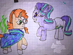 Size: 4160x3120 | Tagged: suggestive, artist:bitter sweetness, derpibooru import, starlight glimmer, sunburst, unicorn, abdl, adult foal, bad smell, diaper, diaper fetish, diaper under clothes, fetish, g4, graph paper, horn, image, messy diaper, non-baby in diaper, png, simple background, smiling, solo, traditional art, white background