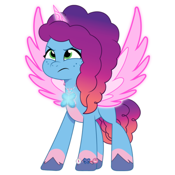 Size: 768x768 | Tagged: safe, artist:bluemario11, derpibooru import, alicorn, butterfly, insect, g5, my little pony: tell your tale, alicornified, female, gem, image, misty brightdawn, mistycorn, png, race swap, simple background, solo, transparent background