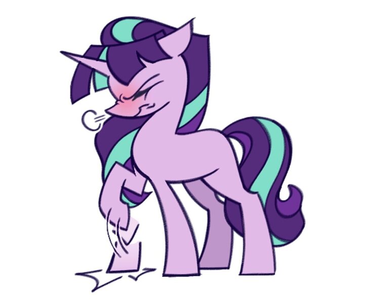 Size: 1216x1001 | Tagged: safe, artist:partyponypower, derpibooru import, starlight glimmer, pony, unicorn, angry, emanata, eyes closed, female, g4, horn, image, jpeg, long mane, long tail, mare, motion lines, narrowed eyes, nose wrinkle, pink coat, s5 starlight, simple background, solo, stimming, stomping, tail, two toned mane, two toned tail, white background
