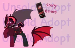 Size: 2043x1326 | Tagged: suggestive, artist:bluemoon, derpibooru import, oc, bat pony, pony, adoptable, bat pony oc, bat wings, butt freckles, clothes, coat markings, commission, drink, energy drink, explicit source, fangs, freckles, image, lingerie, monster energy, png, socks, socks (coat marking), solo, watermark, wings