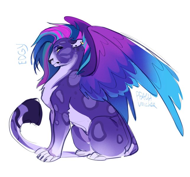 Size: 2688x2508 | Tagged: safe, artist:peachmichea, derpibooru import, big cat, leopard, snow leopard, g5, allura, aq bars, female, high res, image, jpeg, large wings, simple background, sitting, white background, winged big cat, wings
