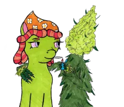 Size: 1320x1148 | Tagged: safe, artist:assertiveshypony, derpibooru import, tree hugger, earth pony, pony, 420, drug trip, drugs, high as a kite, image, lighter, marijuana, monster, plant, png, simple background, that pony sure does love weed, transparent background, weed monster