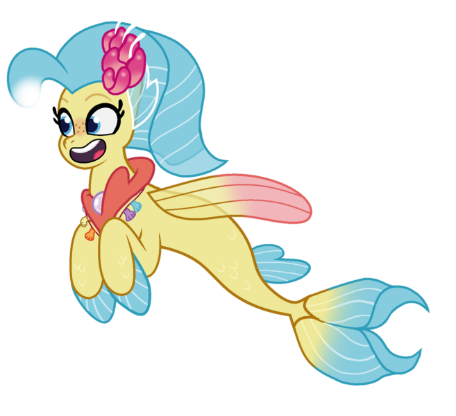 Size: 935x854 | Tagged: safe, artist:fedethedox2121, derpibooru import, princess skystar, seapony (g4), g5, my little pony: the movie, female, flower, flower in hair, freckles, g4, g4 to g5, generation leap, image, jewelry, necklace, open mouth, pearl, png, simple background, solo, transparent background