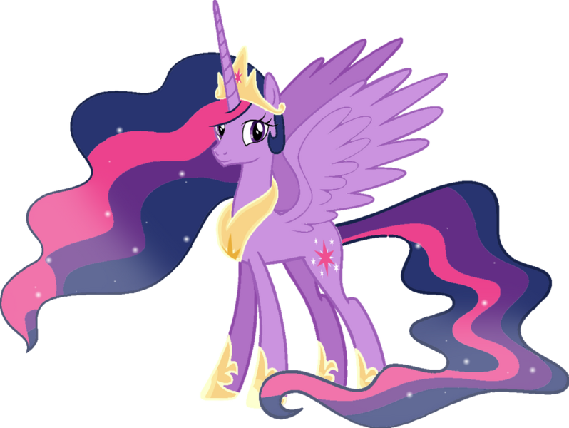 Size: 1031x775 | Tagged: safe, artist:fedethedox2121, derpibooru import, princess celestia, princess twilight 2.0, twilight sparkle, twilight sparkle (alicorn), alicorn, pony, the last problem, crown, ethereal mane, ethereal tail, female, g4, image, jewelry, older, older twilight, older twilight sparkle (alicorn), palette swap, png, recolor, regalia, simple background, solo, tail, transparent background