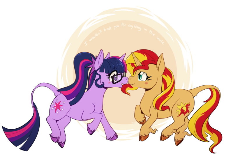 Size: 1500x1050 | Tagged: safe, artist:housho, derpibooru import, sci-twi, sunset shimmer, twilight sparkle, ponified, classical unicorn, pony, unicorn, equestria girls, blushing, boop, cloven hooves, equestria girls ponified, female, g4, horn, image, leonine tail, lesbian, looking at each other, looking at someone, noseboop, png, ship:sci-twishimmer, shipping, sunsetsparkle, tail, unicorn sci-twi, unshorn fetlocks