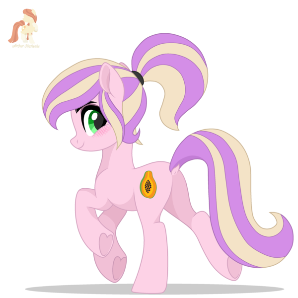 Size: 3000x3000 | Tagged: safe, artist:r4hucksake, derpibooru import, oc, oc:papaya whip, unofficial characters only, earth pony, pony, base used, blushing, butt, cute, dock, featureless crotch, female, green eyes, image, mare, ocbetes, plot, png, ponytail, simple background, smiling, solo, tail, transparent background
