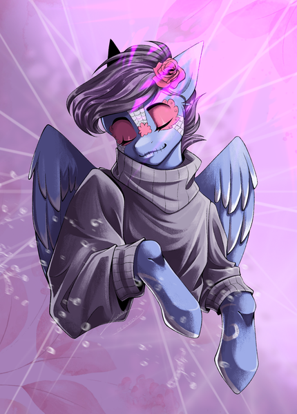 Size: 2150x3000 | Tagged: safe, artist:lunciakkk, derpibooru import, oc, oc:avrir, unofficial characters only, pegasus, abstract background, bust, clothes, commission, female, image, png, portrait