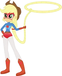 Size: 2372x2891 | Tagged: safe, artist:dupontsimon, derpibooru import, applejack, human, fanfic:choose your own magic ending, equestria girls, equestria girls series, fanfic art, g4, image, lasso, long hair, png, rope, simple background, solo, superhero, transparent background, vector