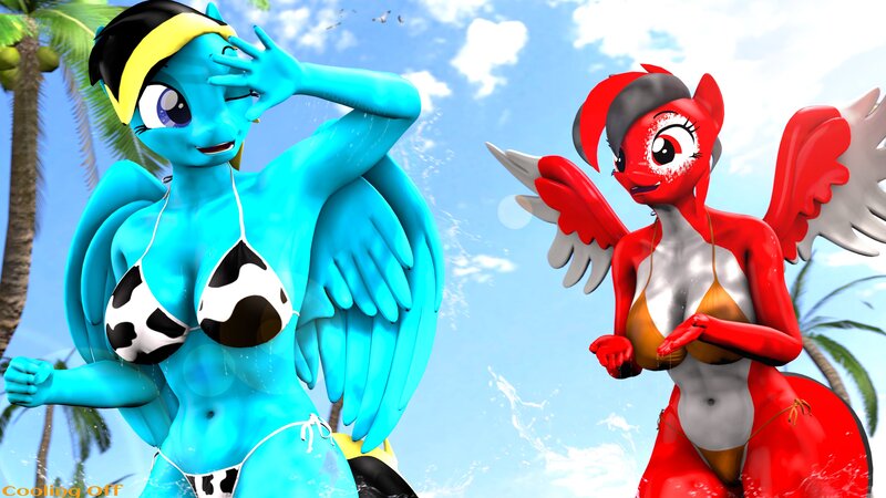 Size: 3840x2160 | Tagged: suggestive, artist:dawnyr, ponerpics import, oc, unofficial characters only, anthro, 3d, bikini, breasts, clothes, female, image, jpeg, source filmmaker, swimsuit