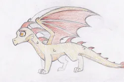 Size: 1663x1096 | Tagged: safe, artist:foxtrot3, derpibooru import, oc, oc:mellifera, unofficial characters only, changeling, dragon, frown, image, jpeg, quadrupedal, solo, spread wings, standing, traditional art, wings