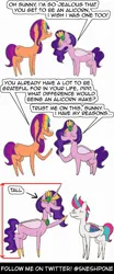 Size: 1000x2400 | Tagged: safe, artist:sneshpone, derpibooru import, pipp, pipp petals, sunny starscout, zipp storm, alicorn, earth pony, pegasus, pony, g5, alicornified, dialogue, female, height difference, image, implied sunnycorn, jealous, jpeg, mane stripe sunny, mare, open mouth, open smile, pipp is short, pipp is tall, pippcorn, race swap, royal sisters (g5), siblings, sisters, smiling, speech bubble, trio, trio female, zipp is short