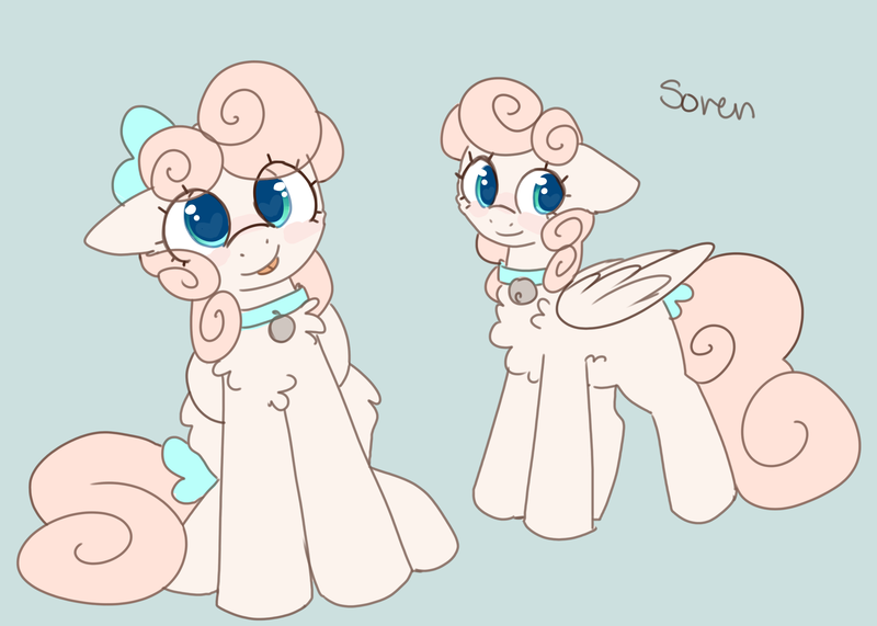 Size: 2800x2000 | Tagged: safe, artist:puppie, derpibooru import, oc, oc:soren, unofficial characters only, pegasus, :p, bell, bell collar, bow, collar, curly mane, cute, hair bow, image, innocent, pegasus oc, png, soft, solo, tail, tail bow, tongue out, wingding eyes, wings
