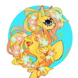 Size: 850x850 | Tagged: safe, artist:cutesykill, derpibooru import, applejack, earth pony, pony, beanbrows, big ears, big eyes, blonde mane, blonde tail, braid, braided ponytail, braided tail, colored eyebrows, eyebrows, female, flower, flower in hair, flower in tail, freckles, frown, g4, green eyes, image, looking at you, looking back, looking back at you, mare, orange coat, passepartout, png, ponytail, profile, rear view, rearing, simple background, slit pupils, solo, tail, thick eyelashes, tied mane, tied tail, white background