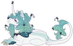 Size: 2876x1805 | Tagged: safe, artist:sleepy-nova, derpibooru import, oc, oc:teal monarch, butterfly, insect, pony, unicorn, horn, image, lying down, png, prone, simple background, solo, transparent background