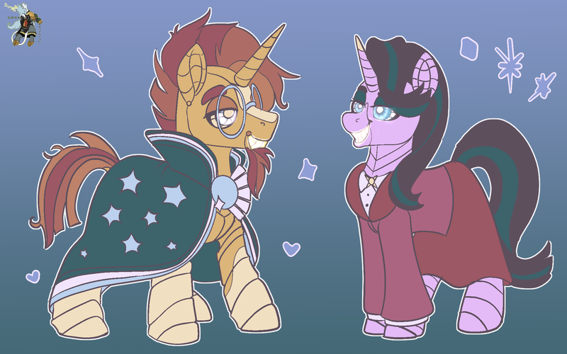 Size: 1920x1200 | Tagged: safe, artist:brainiac, derpibooru import, starlight glimmer, sunburst, cyborg, cyborg pony, pony, robot, unicorn, fallout equestria, fallout equestria:all things unequal (pathfinder), female, horn, image, male, mare, png, stallion