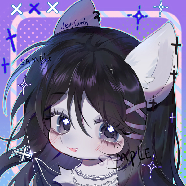 Size: 1000x1000 | Tagged: safe, artist:jelly-candy, derpibooru import, oc, unnamed oc, unofficial characters only, earth pony, pony, chain necklace, cross earring, cute, ear piercing, earring, fangs, hairclip, icon, image, jewelry, jpeg, ocbetes, piercing, single fang