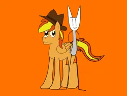 Size: 2224x1668 | Tagged: safe, artist:robertleyvaiii, derpibooru import, oc, oc:chuk, oc:firey ratchet, unofficial characters only, pegasus, fedora, g4, hat, image, male, orange background, png, simple background