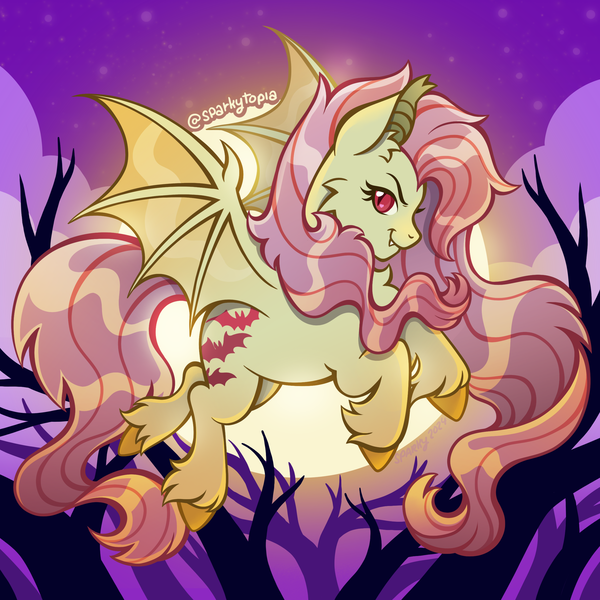 Size: 2400x2400 | Tagged: safe, artist:sparkytopia, derpibooru import, fluttershy, bat pony, pony, bat ponified, fangs, female, flutterbat, g4, image, looking at you, png, race swap, solo, unshorn fetlocks