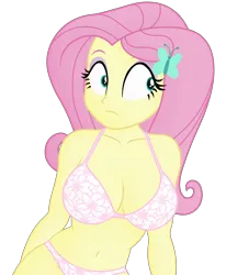 Size: 2100x2550 | Tagged: suggestive, artist:ah96, ponerpics import, ponybooru import, fluttershy, human, equestria girls, belly button, big breasts, bikini, bra, breasts, busty fluttershy, cleavage, clothes, female, flower print underwear, image, ms paint, png, shading, simple background, solo, solo female, stupid sexy fluttershy, swimsuit, transparent background, underwear, white underwear