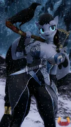 Size: 2160x3840 | Tagged: suggestive, artist:loveslove, ponerpics import, ponybooru import, oc, unofficial characters only, anthro, 3d, breasts, cleavage, clothes, image, jpeg, snow, sword, weapon