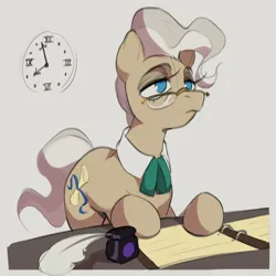 Size: 2000x2000 | Tagged: safe, artist:egil, derpibooru import, mayor mare, earth pony, pony, clock, desk, female, g4, glasses, high res, image, inkwell, mare, png, quill, simple background, solo, tired, wall clock