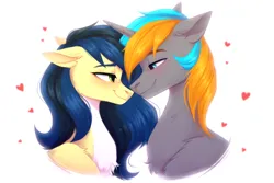 Size: 3000x2000 | Tagged: safe, artist:sparkling_light, derpibooru import, oc, pony, unicorn, blushing, bust, duo, female, heart, horn, image, male, png