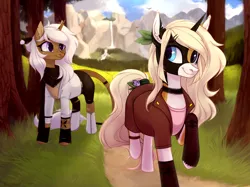 Size: 2668x2000 | Tagged: safe, artist:sparkling_light, derpibooru import, oc, pony, unicorn, duo, female, forest, horn, image, nature, png, tree