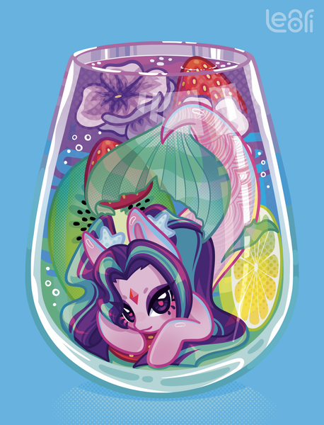 Size: 1517x1989 | Tagged: safe, artist:lenori, derpibooru import, adagio dazzle, aria blaze, sonata dusk, mermaid, merpony, pony, seapony (g4), siren, starfish, equestria girls, alcohol, blue background, bubble, cocktail, cocktail glass, colorful, drink, eyeshadow, female, fish tail, flowing mane, flowing tail, food, fruit, g4, gem, image, juice, kiwi fruit, lemon, lemonade, lidded eyes, looking at you, makeup, mermaidized, png, scales, simple background, smiling, smiling at you, solo, species swap, strawberry, swimming, tail, the dazzlings, underwater, water