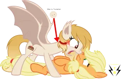 Size: 1341x881 | Tagged: safe, artist:thunderboltx33, ponerpics import, applejack, oc, unofficial characters only, bat pony, pony, bat pony oc, bat wings, female, image, mare, png, scared, shocked, wings
