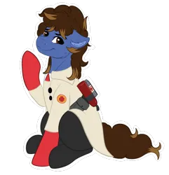 Size: 652x675 | Tagged: safe, artist:monsoonvisionz, derpibooru import, oc, oc:rusty kettle, unofficial characters only, brown eyes, brown mane, curly mane, image, medic (tf2), png, simple background, solo, team fortress 2, transparent background
