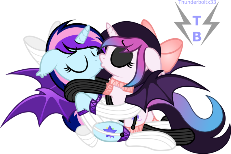 Size: 976x653 | Tagged: safe, artist:thunderboltx33, ponerpics import, oc, unofficial characters only, pony, clothes, female, image, kissing, mare, png, socks