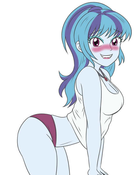 Size: 2598x3307 | Tagged: suggestive, artist:sumin6301, derpibooru import, sonata dusk, human, equestria girls, blushing, breasts, busty sonata dusk, clothes, eyebrows, eyebrows visible through hair, female, g4, grin, image, jewelry, jpeg, lip bite, lipstick, looking at you, necklace, nervous, nervous grin, panties, simple background, smiling, smiling at you, solo, solo female, teeth, underwear, white background, white shirt