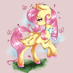 Size: 3000x3000 | Tagged: safe, artist:toxikil, derpibooru import, fluttershy, butterfly, insect, pegasus, pony, anatomically correct, bipedal, blushing, bow, cute, female, full body, fully shaded, g4, image, neck bow, nudity, piercing, png, shading, shiny hooves, shiny mane, shy, simple background, solo, solo female, sparkly, sparkly eyes, sparkly mane, spread wings, standing on two hooves, vulva, wingding eyes, wings
